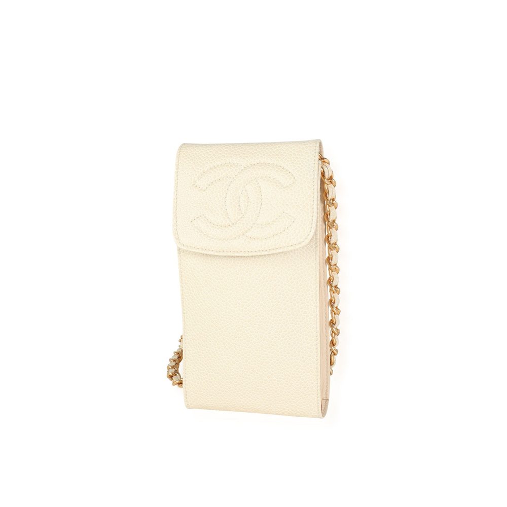 Chanel Vintage Cream Caviar Leather CC Stitch Crossbody Cellphone Holder